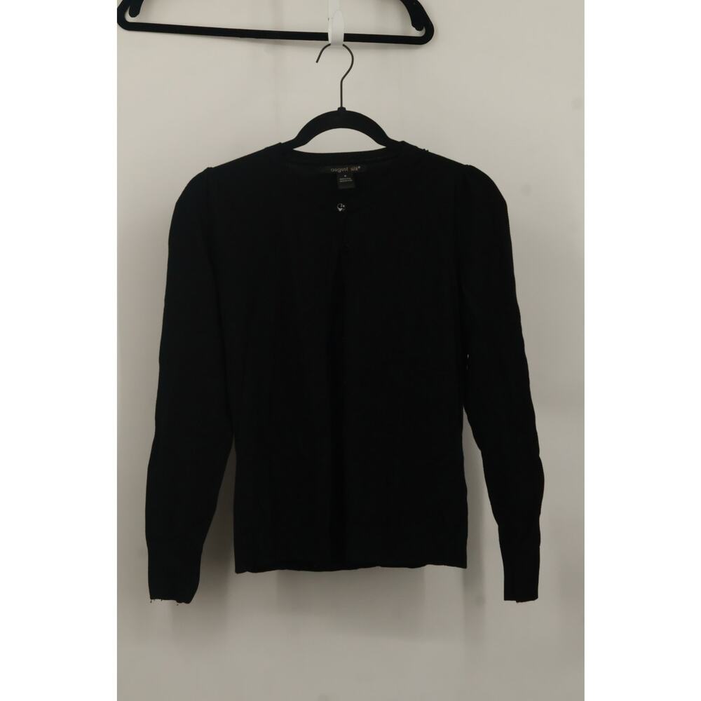 August Silk Women's Pullover Crew Neck Knit Sweater Long Sleeve Size M Black